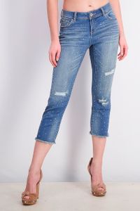 Womens Studded Frayed-Hem Jeans  Indigo