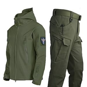 Men's Hiking Jacket with Pants Winter Outdoor Thermal Warm Waterproof Windproof Clothing Suit Full Length Hidden Zipper Fishing Camping  Hiking  Caving Traveling Black Green Khaki Grey Lightinthebox