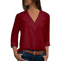 women pure color tee v neckline long sleeve blouse shirt loose chiffon cotton tops light blue size l Lightinthebox - thumbnail