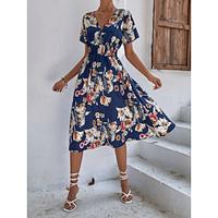 Women's Casual Dress Swing Dress Floral Print V Neck Long Dress Maxi Dress Streetwear Holiday Vacation Short Sleeve Summer Lightinthebox