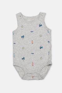 Baby Boys Printed Cotton Bodysuit  Heather Grey