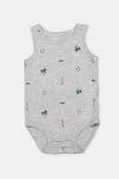 Baby Boys Printed Cotton Bodysuit  Heather Grey - thumbnail