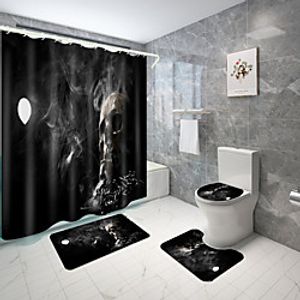 Halloween Black And White Skull Series Digital Printing Four-piece Set Shower Curtains and Hooks Modern Polyester Machine Made Waterproof Bathroom Lightinthebox