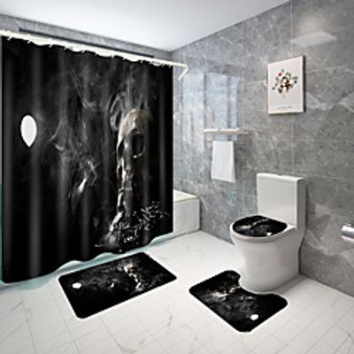 Halloween Black And White Skull Series Digital Printing Four-piece Set Shower Curtains and Hooks Modern Polyester Machine Made Waterproof Bathroom Lightinthebox