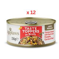 Applaws Taste Toppers in Broth Chicken With Beef Wet Dog Food Tin 156g X 12