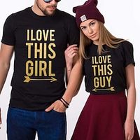 Couple Tshirt LOVE 1pc Couple's Men's Women's T shirt Tee Crew Neck Black Valentine's Day Daily Short Sleeve Print Fashion Casual Lightinthebox - thumbnail