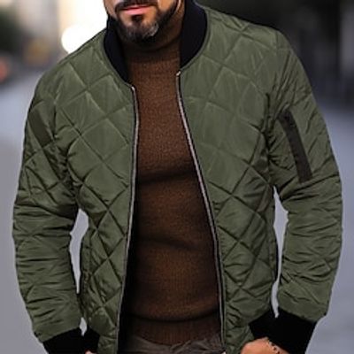 Men's Winter Jacket Quilted Jacket Outdoor Daily Wear Warm Pocket Fall Winter Plain Fashion Streetwear Standing Collar Regular Black Wine Blue Red  White Army Green Jacket Lightinthebox