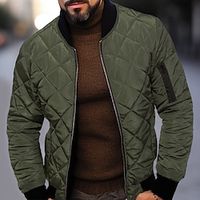 Men's Winter Jacket Quilted Jacket Outdoor Daily Wear Warm Pocket Fall Winter Plain Fashion Streetwear Standing Collar Regular Black Wine Blue Red  White Army Green Jacket Lightinthebox - thumbnail