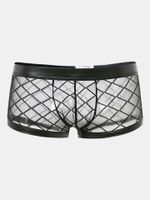 Black Sexy Mesh Design Breathable Transparent Underwear Boxers for Men