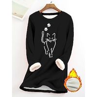 Women's Sweatshirt Pullover Sherpa Fleece Lined Cat Warm Fuzzy Print Black Casual Sports Round Neck Long Sleeve Top Micro-elastic Fall  Winter Lightinthebox - thumbnail
