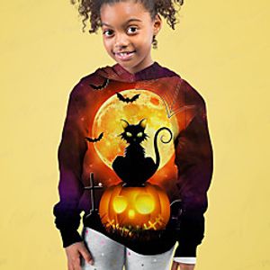 Kids Girls' Hoodie Long Sleeve 3D Print Cat Pumpkin Moon Orange Children Tops Fall Active Halloween Regular Fit 4-12 Years Lightinthebox