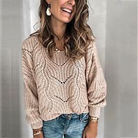 Women's Solid Color Cardigan Long Sleeve Sweater Cardigans V Neck Shallow Khaki Light Red Lightinthebox - thumbnail
