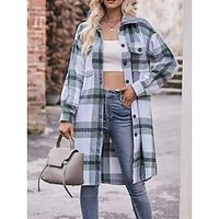 Women's Casual Jacket Fall Plaid Windproof Long Shacket Jacket Winter Thermal Warm Regular Coat  Street Daily Wear Loose Fit Stylish Sporty Chic  Modern Jacket Green Khaki Dark Gray Lightinthebox - thumbnail