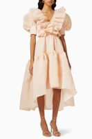 Ruffled Balloon Dress in Textured Crepe - thumbnail