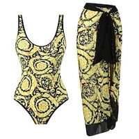 Women's Swimwear One Piece Beach Bottom 2 Piece Normal Swimsuit 2 Piece Printing Floral Yellow Blue Green Bodysuit Bathing Suits Sports Beach Wear Holiday Lightinthebox - thumbnail