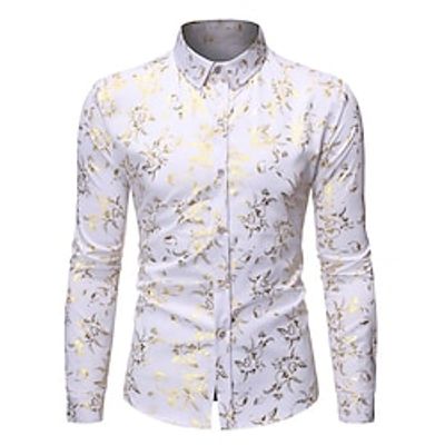 Men's Tuxedo Shirts Floral Turndown Wine Black White Dark Blue Party Outdoor Long Sleeve Button-Down Print Clothing Apparel Business Comfortable Gentleman Lightinthebox