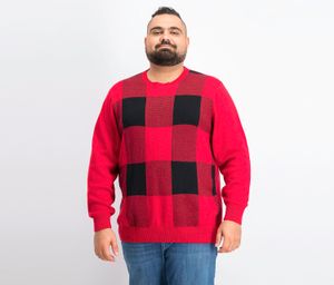 Mens Buffalo-Plaid Crew-Neck Sweater  Red/Black