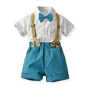 Kids Boys Shirt  Shorts Clothing Set 2 Pieces Short Sleeve Green Blue Black Stripe Bow Street Outdoor Casual Daily Regular 2-6 Years miniinthebox