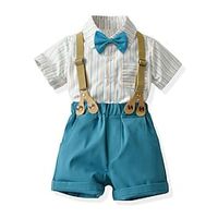 Kids Boys Shirt  Shorts Clothing Set 2 Pieces Short Sleeve Green Blue Black Stripe Bow Street Outdoor Casual Daily Regular 2-6 Years miniinthebox - thumbnail