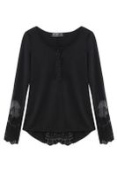 Black Lace Insert Bell Sleeve Blouse
