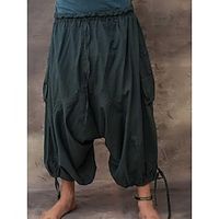 Men's Linen Pants Summer Pants Harem Pants Pocket Drawstring Elastic Waist Plain Comfort Breathable Calf-Length Daily Holiday Vacation Hawaiian Boho Black Blue Lightinthebox