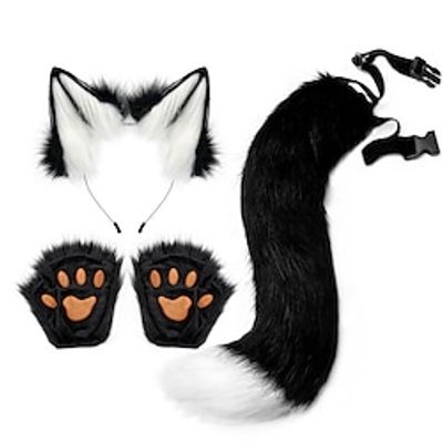 Cat Ears and Wolf Fox Animal Tail Cosplay Costume Faux Fur Hair Clip Headdress Halloween Leather Headband Gloves Tail Set Lightinthebox