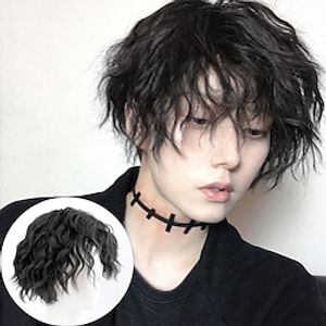 Brown Wigs for Men Male Wig Short Curly Black Synthetic Wigs with Bangs for Men Women Boy Lightinthebox