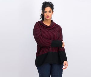 Womens Long Sleeve Cowl Neckline Sweaters  Maroon/Black