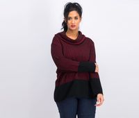Womens Long Sleeve Cowl Neckline Sweaters  Maroon/Black - thumbnail