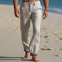 Men's Linen Pants Trousers Summer Pants Pocket Elastic Waist Straight Leg Plain Comfort Breathable Casual Daily Holiday Fashion Classic Style Beige Lightinthebox