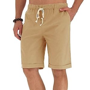 Men's Shorts Linen Shorts Summer Shorts Beach Shorts Drawstring Elastic Waist Plain Comfort Breathable Outdoor Daily Going out Linen / Cotton Blend Fashion Casual White Blue miniinthebox