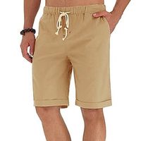 Men's Shorts Linen Shorts Summer Shorts Beach Shorts Drawstring Elastic Waist Plain Comfort Breathable Outdoor Daily Going out Linen / Cotton Blend Fashion Casual White Blue miniinthebox - thumbnail