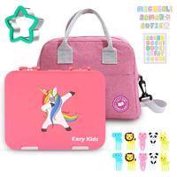 Eazy Kids Unicorn 6 - 4 Compartment Bento Lunch Box With Lunch Bag - Pink