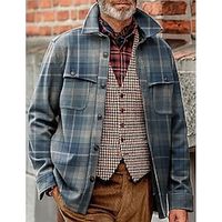 Men's Shirt Flannel Shirt Plaid Shirt Shirt Jacket Shacket Overshirt Shacket Blue Long Sleeve Plaid  Check Lapel Fall  Winter Outdoor Daily Wear Clothing Apparel Front Pocket Lightinthebox - thumbnail