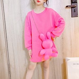 Kids Girls' Dress Solid Colored Shift Dress Above Knee Dress Daily Cotton Long Sleeve Casual Dress Winter Pink White Lightinthebox