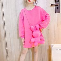Kids Girls' Dress Solid Colored Shift Dress Above Knee Dress Daily Cotton Long Sleeve Casual Dress Winter Pink White Lightinthebox - thumbnail