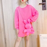 Kids Girls' Dress Solid Colored Shift Dress Above Knee Dress Daily Cotton Long Sleeve Casual Dress Winter Pink White Lightinthebox - thumbnail