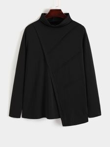 Men Irregular Hem High Collar Long Sleeve Casual Sweatshirt