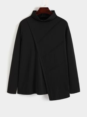 Men Irregular Hem High Collar Long Sleeve Casual Sweatshirt