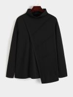 Men Irregular Hem High Collar Long Sleeve Casual Sweatshirt - thumbnail