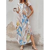 Women's Elegant Dress Plants Split Print Crew Neck Long Dress Maxi Dress Hawaiian Holiday Date Short Sleeve Summer Lightinthebox