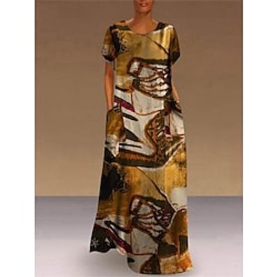 Women's Casual Dress Shift Dress Long Dress Maxi Dress Yellow Red Blue Short Sleeve Graphic Pocket Fall Spring Crew Neck Fashion Weekend 2023 S M L XL 2XL 3XL 4XL 5XL miniinthebox