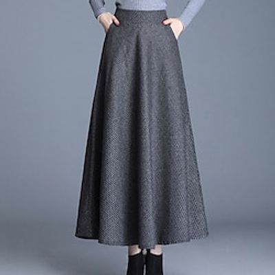 Women's Skirt Swing Plaid Skirt Maxi Acrylic Wine Dark Gray Khaki Light Grey Skirts Fall  Winter Ruched Print Fashion Elegant Casual Street Daily S M L miniinthebox