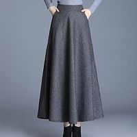 Women's Skirt Swing Plaid Skirt Maxi Acrylic Wine Dark Gray Khaki Light Grey Skirts Fall  Winter Ruched Print Fashion Elegant Casual Street Daily S M L miniinthebox - thumbnail