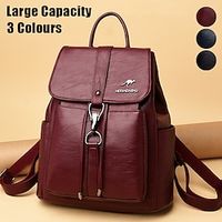 Women's Backpack School Bag Bookbag Drawstring Bag Commuter Backpack School Outdoor Daily Solid Color PU Leather Large Capacity Durable Buckle claret Black Blue miniinthebox