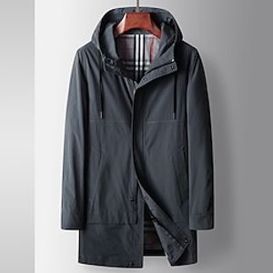 Men's Winter Coat Trench Coat Outdoor Daily Wear Fall  Winter Polyester Windbreaker Outerwear Clothing Apparel Fashion Streetwear Plain Hooded Single Breasted Lightinthebox