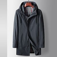 Men's Winter Coat Trench Coat Outdoor Daily Wear Fall  Winter Polyester Windbreaker Outerwear Clothing Apparel Fashion Streetwear Plain Hooded Single Breasted Lightinthebox - thumbnail