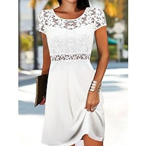 Women's Casual Dress Lace Dress White Dress Mini Dress Lace Outdoor Daily Date Fashion Streetwear Crew Neck Short Sleeve 2023 Regular Fit White Color S M L XL XXL Size Lightinthebox