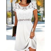 Women's Casual Dress Lace Dress White Dress Mini Dress Lace Outdoor Daily Date Fashion Streetwear Crew Neck Short Sleeve 2023 Regular Fit White Color S M L XL XXL Size Lightinthebox - thumbnail