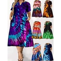 Women's Plus Size Casual Dress Skater Dress Tie Dye Midi Dress Short Sleeve Pocket Print V Neck Fashion Outdoor Yellow Pink Summer Spring L XL XXL 3XL 4XL Lightinthebox - thumbnail